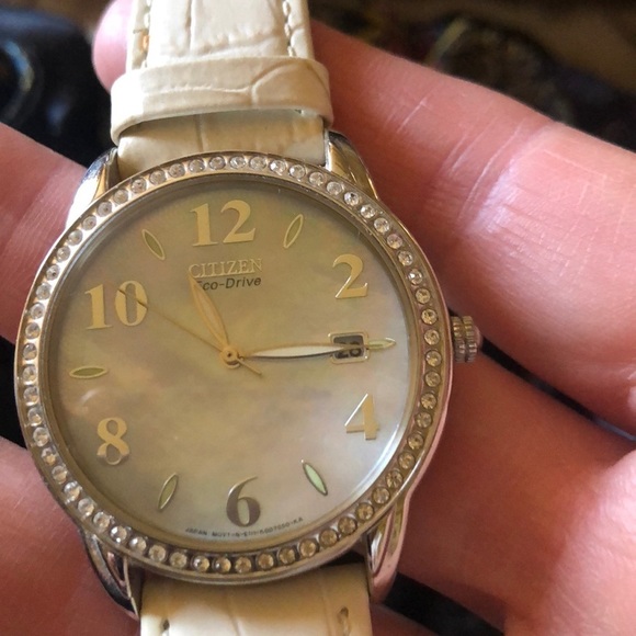 CITIZEN Eco Drive watch with white leather strap